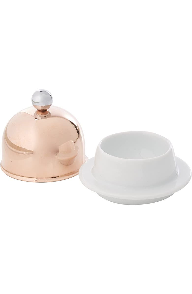 Mauviel M'Minis Porcelain Butter Dish with Copper Lid, 3.5 Inch, Alternate, color, Copper