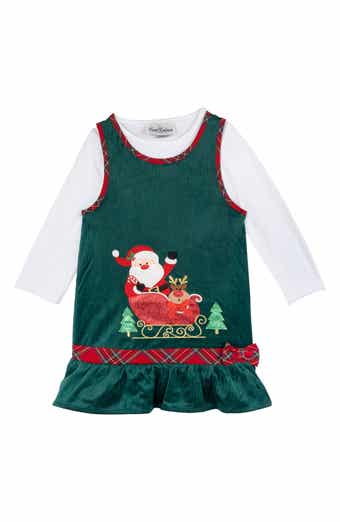Rare Editions Kids' Corduroy Santa Dress & Long Sleeve T-Shirt Set