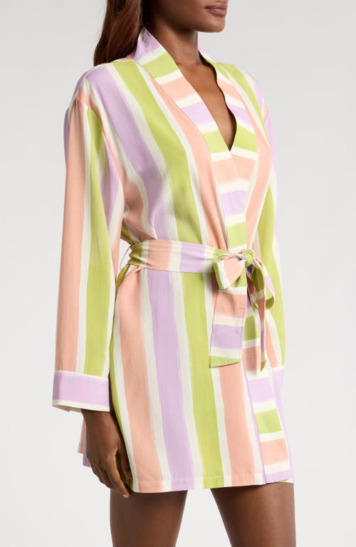 Kilo Brava Stripe Cotton Short Robe In Painted Stripe