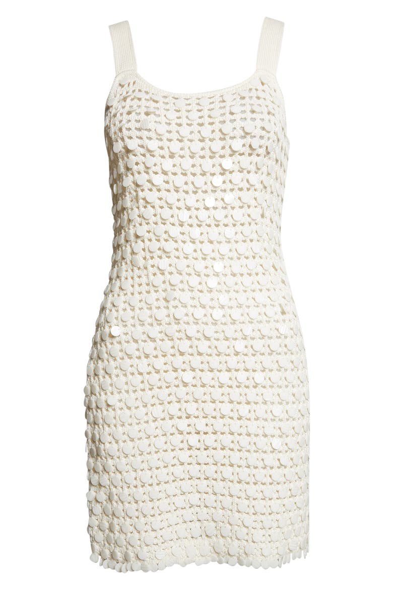 Lala Paillette Detail Open Stitch Cotton Minidress, Alternate, color, COCONUT