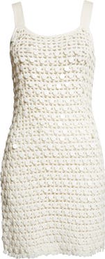 Toccin Lala Paillette Detail Open Stitch Cotton Minidress