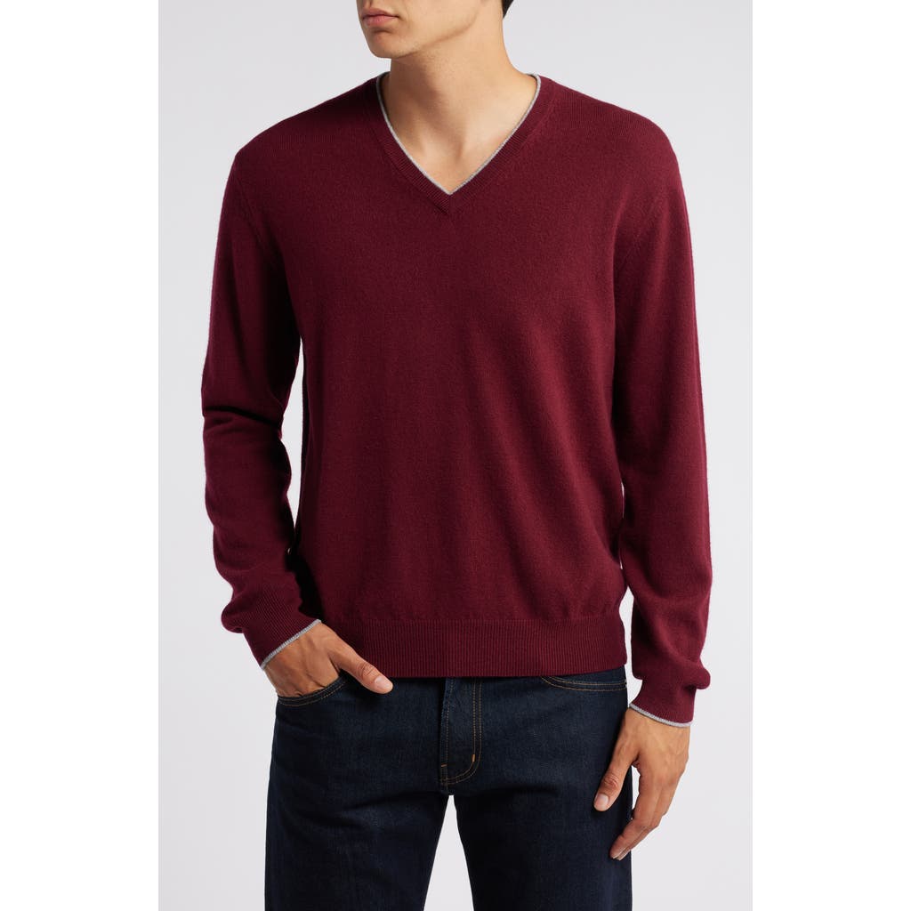 Lorenzo Uomo Tipped Merino Wool Sweater in Bordeaux  product