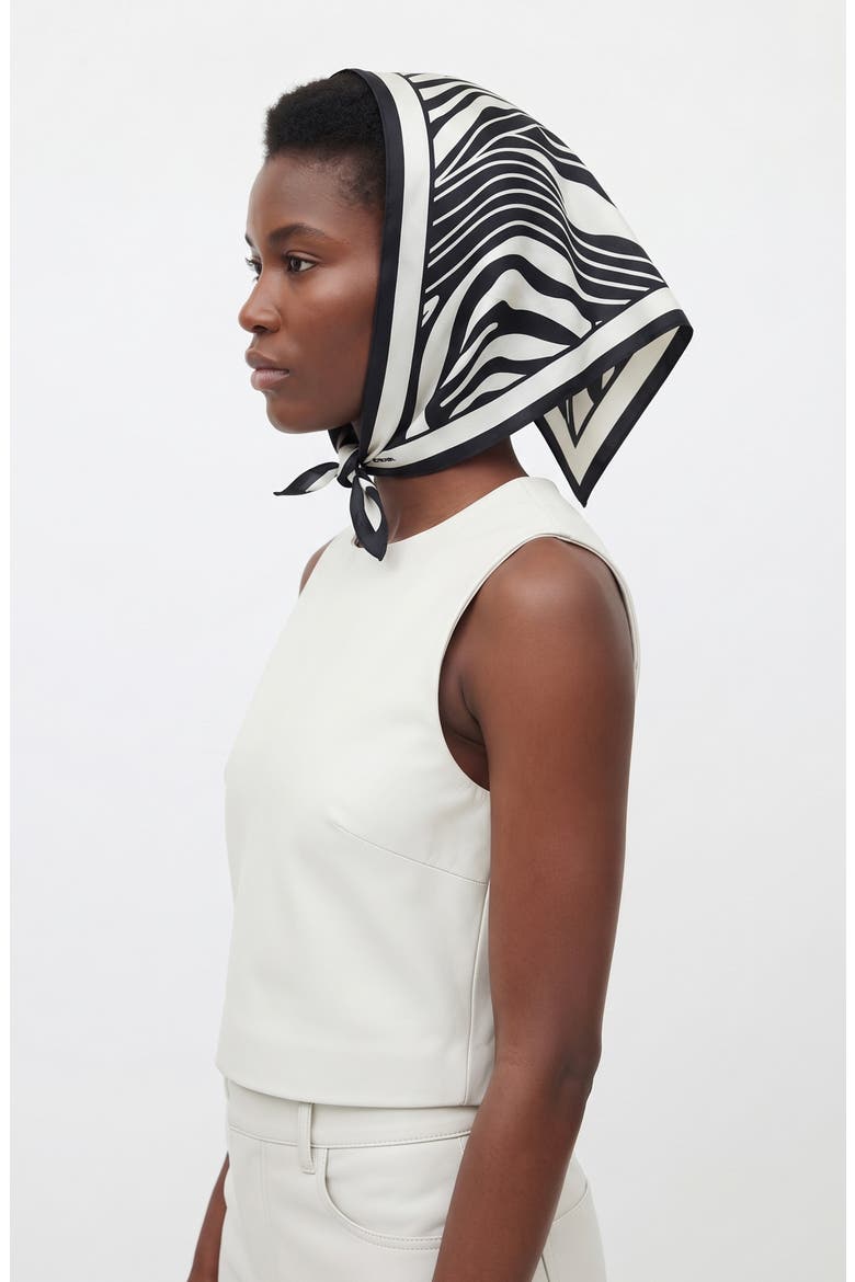 Zebra Wave Triangle Silk Scarf, Alternate, color, Black