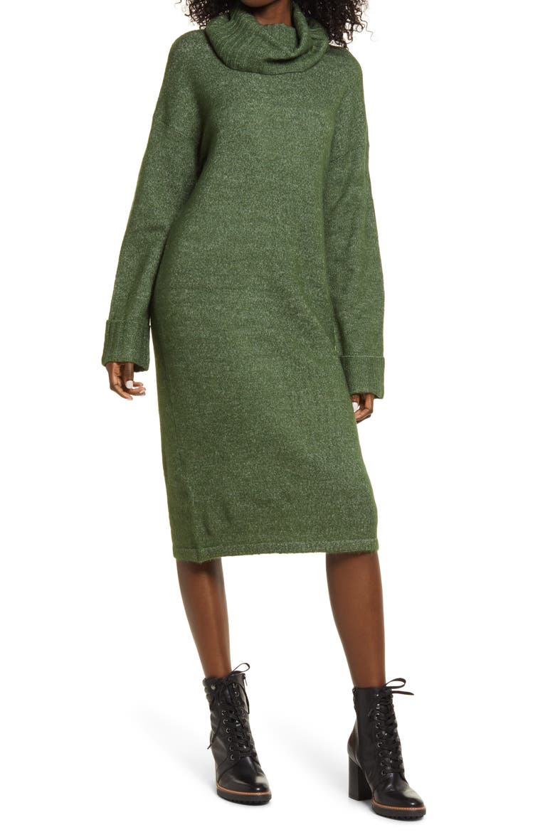 Gaiva Turtleneck Long Sleeve Sweater Dress, Main, color, BLACK FOREST