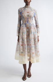 Zimmermann Rebellion Long Sleeve Beaded Linen & Silk Midi Dress