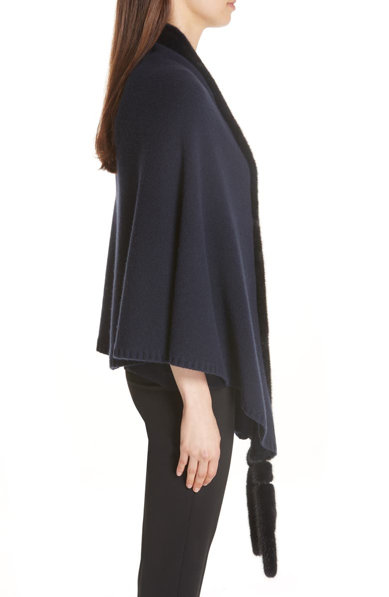 Max Mara Cashmere & Genuine Mink Fur Wrap, Alternate, color, 