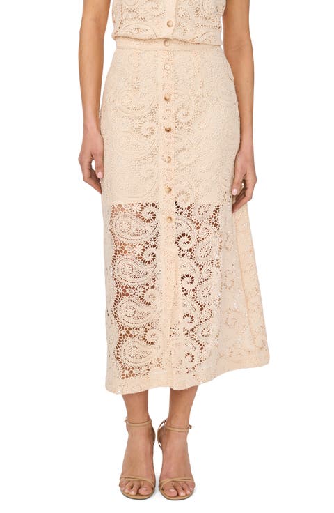 Paisley Lace Button Front Midi Skirt