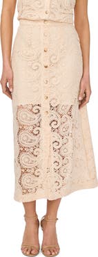 CeCe Paisley Lace Button Front Midi Skirt