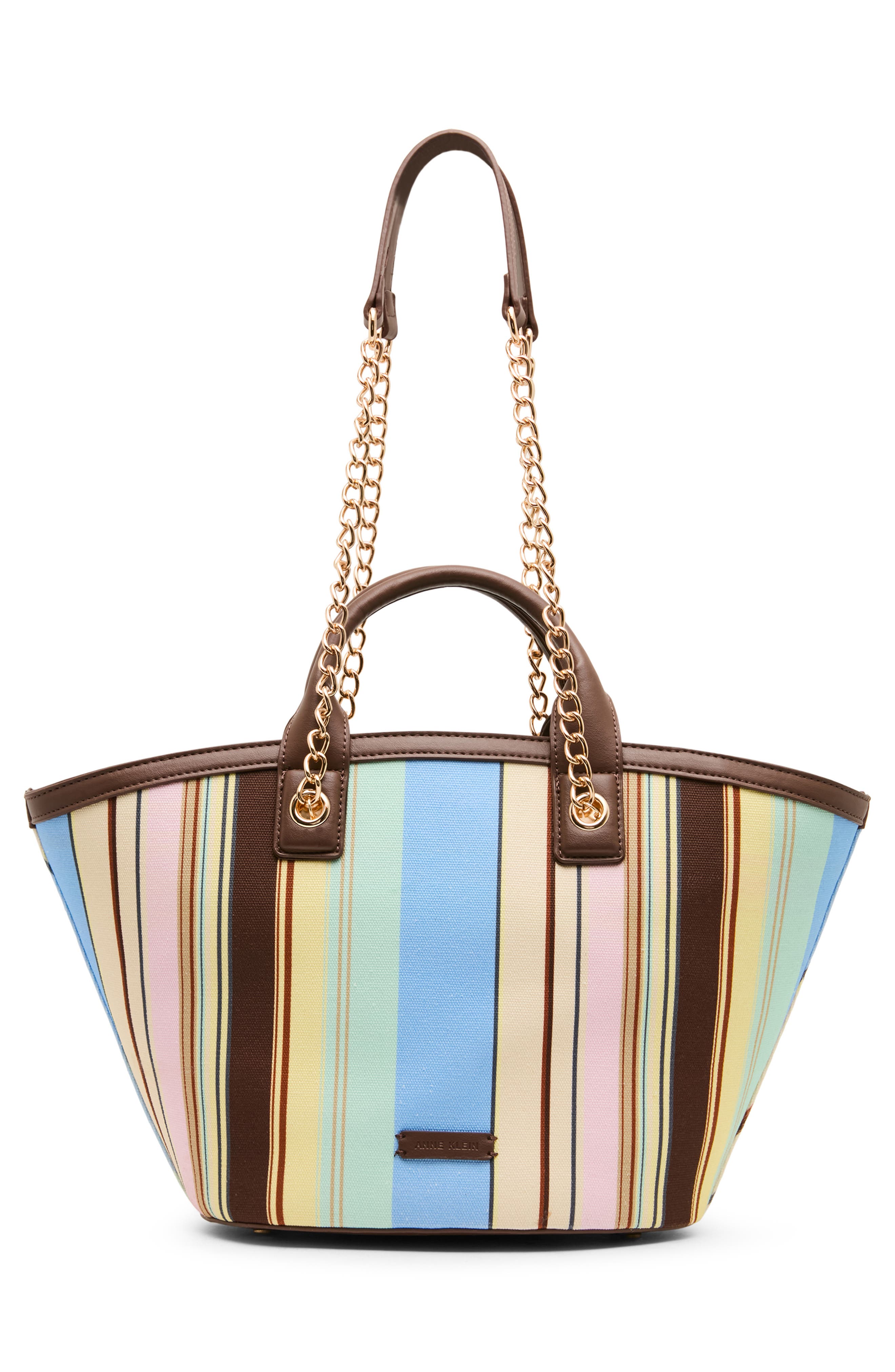 Anne Klein Stripe Double Handle Tote Bag with Pouch, Alternate, color, Sepia
