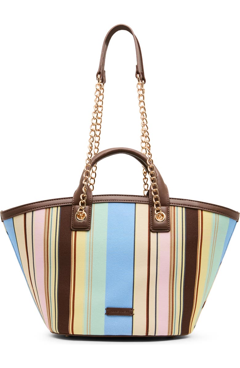 Anne Klein Stripe Double Handle Tote Bag with Pouch, Alternate, color, Sepia
