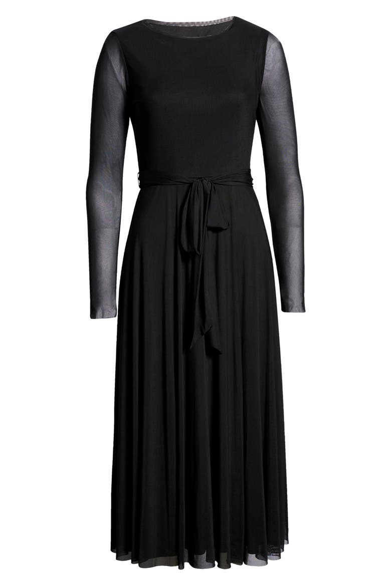 Long Sleeve Mesh Midi Dress, Alternate, color, ANNE BLACK