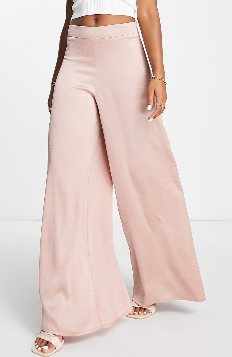 ASOS DESIGN High Waist Wide Leg Satin Trousers, Main, color, 