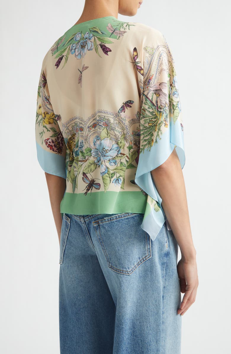 Etro Print Silk Poncho, Alternate, color, Multicolor Pink Base