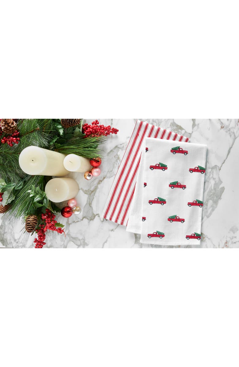 C&F Home Red Truck Printed Flour Sack Kitchen Towel Dishtowel, Alternate, color, White