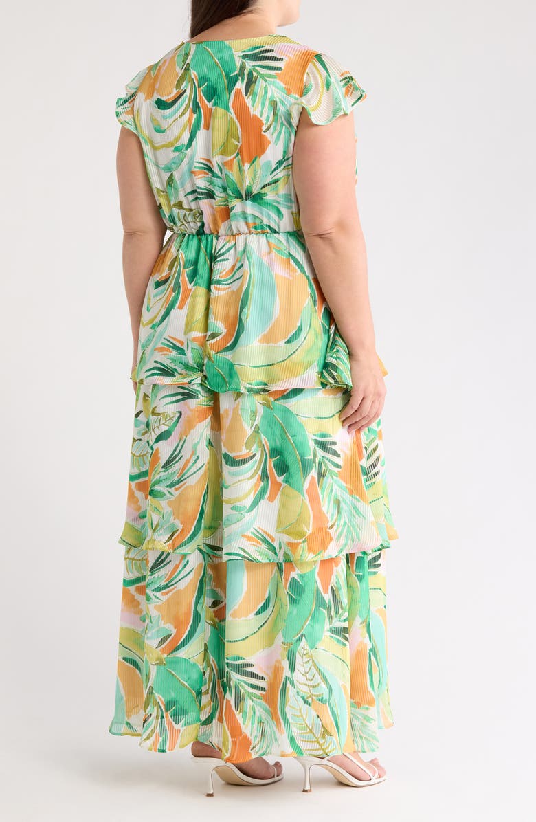 Julia Jordan Flutter Sleeve Tiered Maxi Dress, Alternate, color, Green Multi