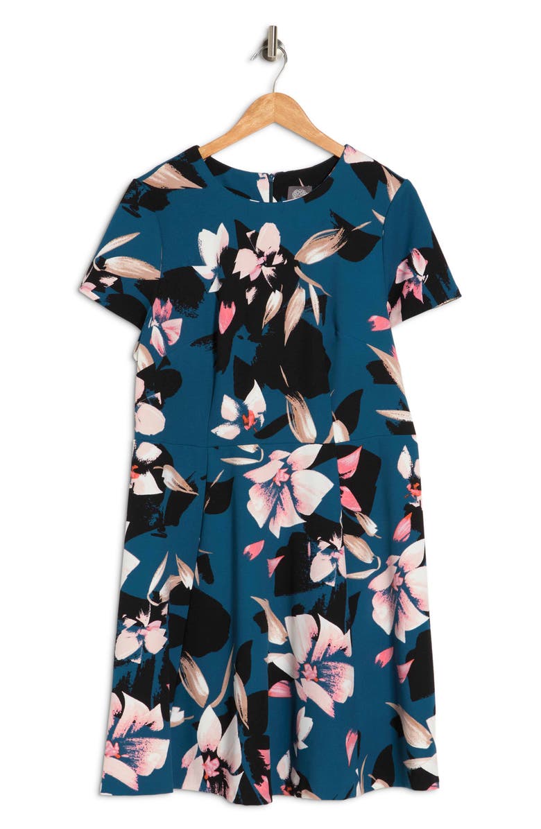 Vince Camuto Floral Cap Sleeve Fit & Flare Dress, Alternate, color, 