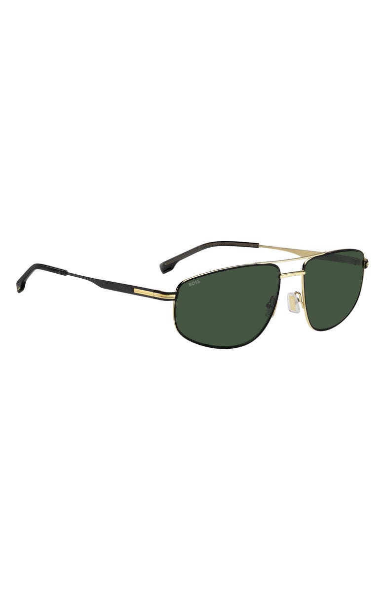 BOSS 60mm Navigator Sunglasses, Alternate, color, Matte Black Gold/ Green