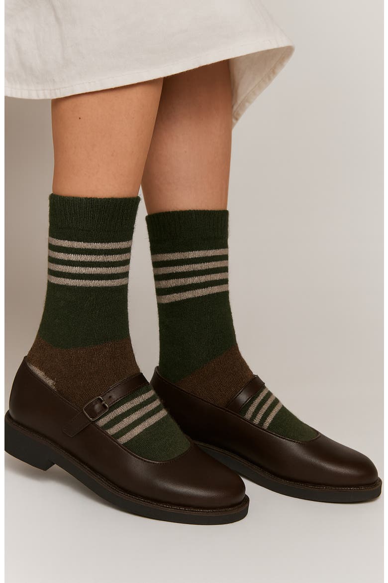 2-Pack Stripe Wool & Yak Blend Crew Socks, Alternate, color, KELP/PORTOBELLO HEATHER MUL1