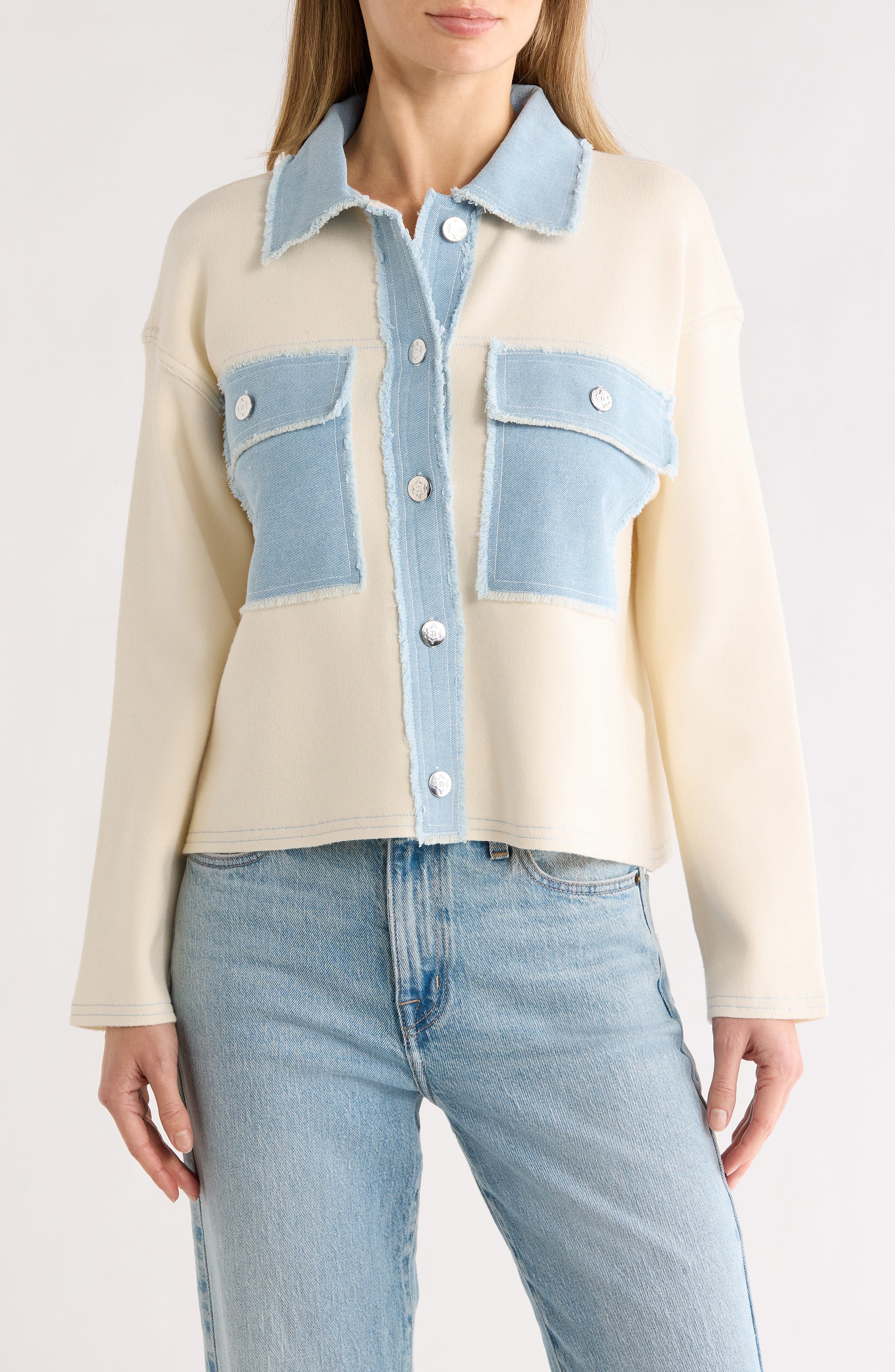 Nanette Lepore Denim Trim Button Front Cardigan
