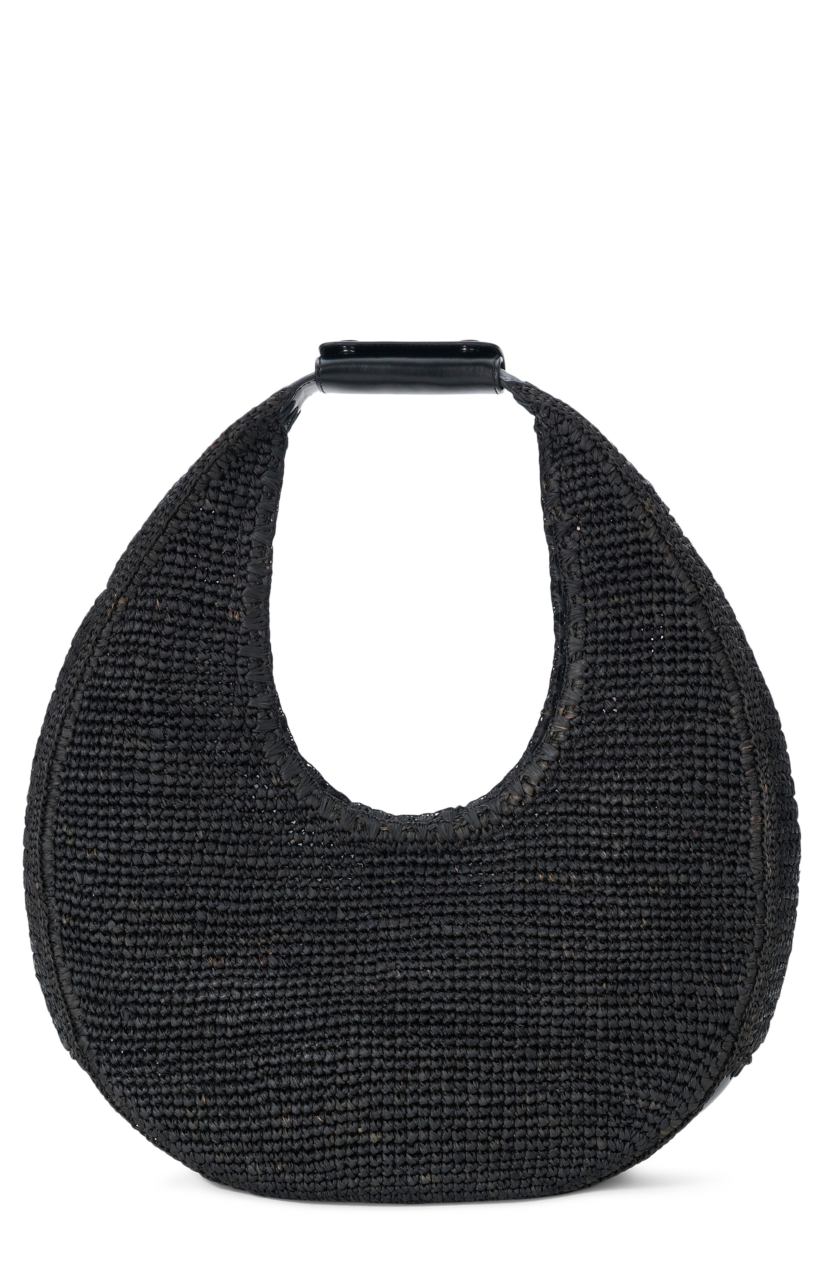 STAUD Large Moon Crochet Raffia Tote, Main, color, 