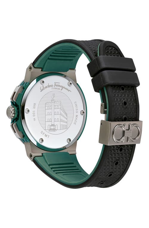 Ferragamo F-80 Titanium Tech Silicone Watch In Titanium Black/green