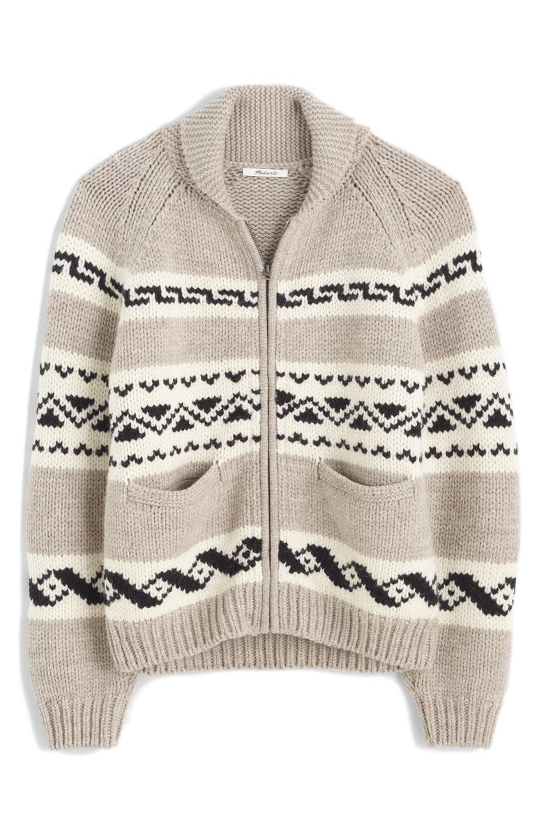 Madewell Fair Isle Zip Up Wool Cardigan, Alternate, color, Stone