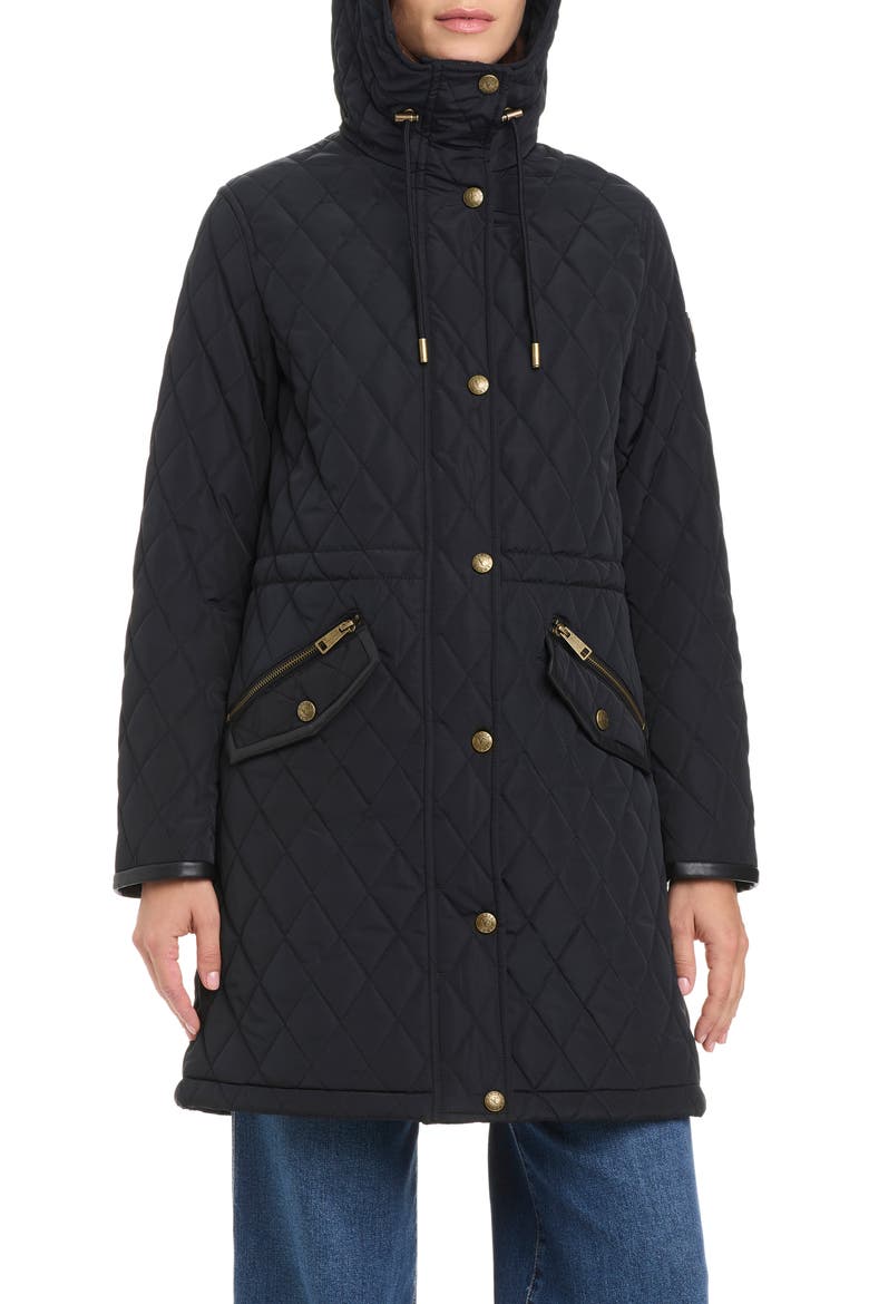 Diamond Quilted Hooded Coat, Alternate, color, BLACK