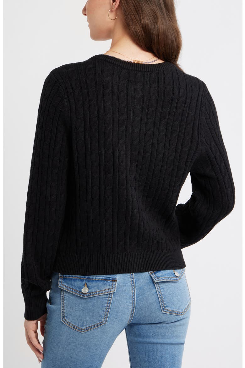 Button Front Cotton Blend Cardigan, Alternate, color, BLACK