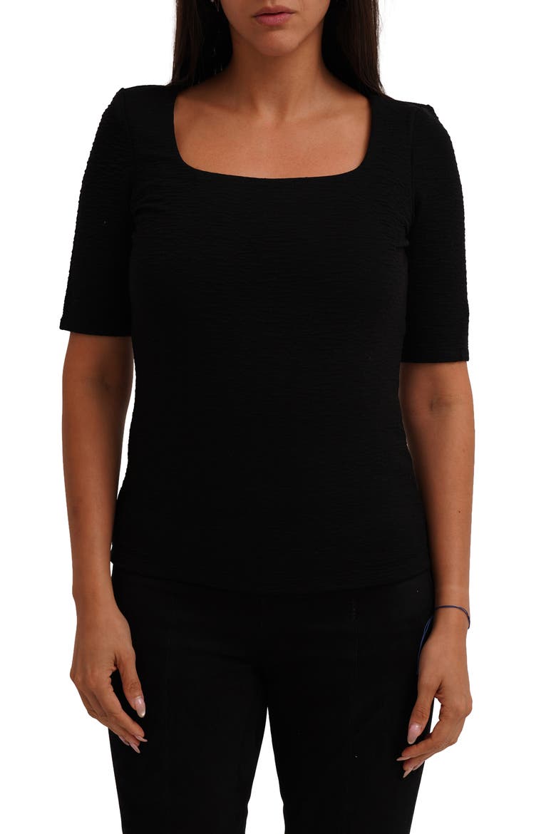 Textured Elbow Sleeve Top, Main, color, BLACK