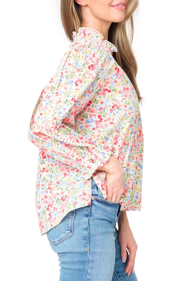 Aria Floral Lantern Sleeve Poplin Top, Alternate, color, WILD BOUQUET