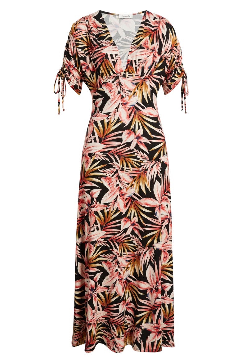 Ruched Sleeve Empire Waist Maxi Dress, Alternate, color, BLACK/ RUST