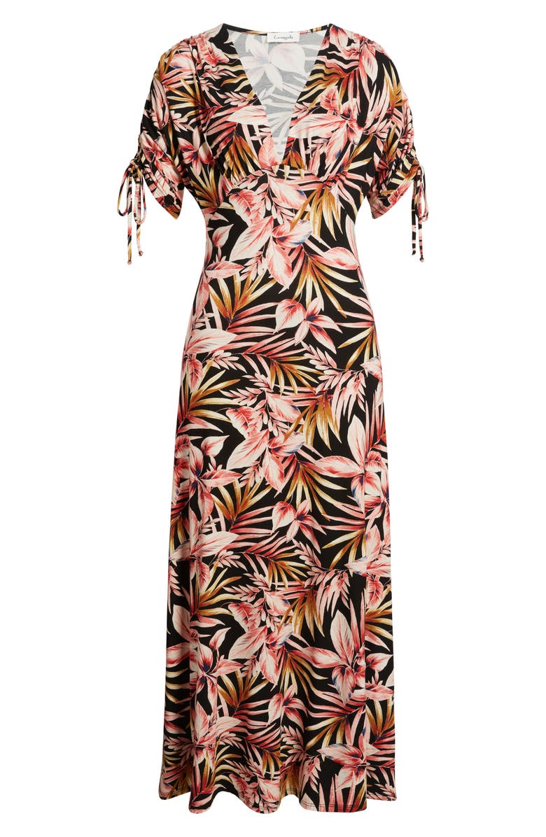 Loveappella Ruched Sleeve Empire Waist Maxi Dress, Alternate, color, Black/ Rust