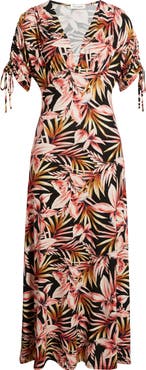 Loveappella Ruched Sleeve Empire Waist Maxi Dress