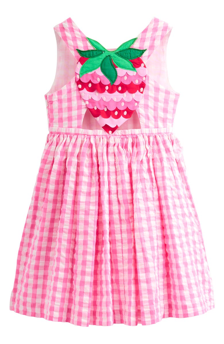 Mini Boden Kids' Zadie Back Appliqué Cotton Seersucker Sundress, Alternate, color,