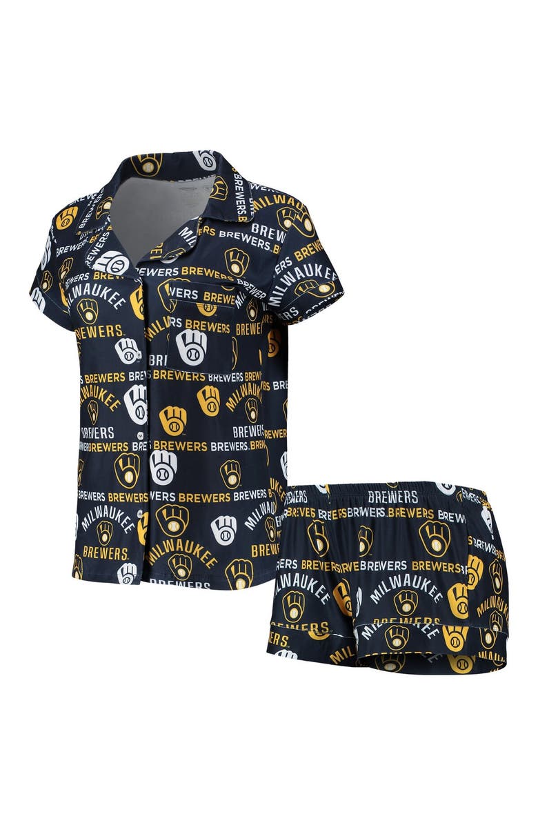CONCEPTS SPORT Women's Concepts Sport Navy Milwaukee Brewers Flagship Allover Print Top & Shorts Sleep Set, Main, color, 