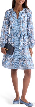 vineyard vines Print Tie Waist Long Sleeve Dress