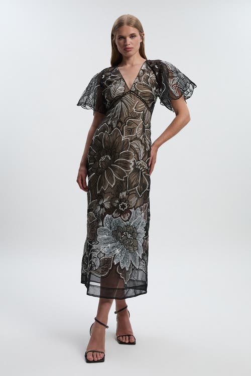 Karen Millen Sequin Organdie Woven Maxi Dress In Black