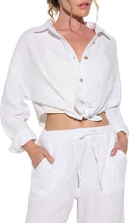 Spiritual Gangster Inner Gaze Willow Crop Cotton Gauze Button-Up Shirt
