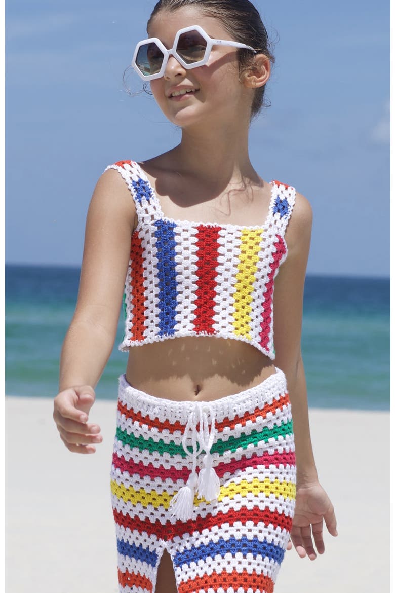 Hand-Made Knitted Striped Crochet Cover-Up Skirt, Little Kid-Big Kid, Alternate, color, Multicolor
