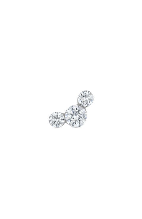 Invisible Setting Three Diamond Stud Earring