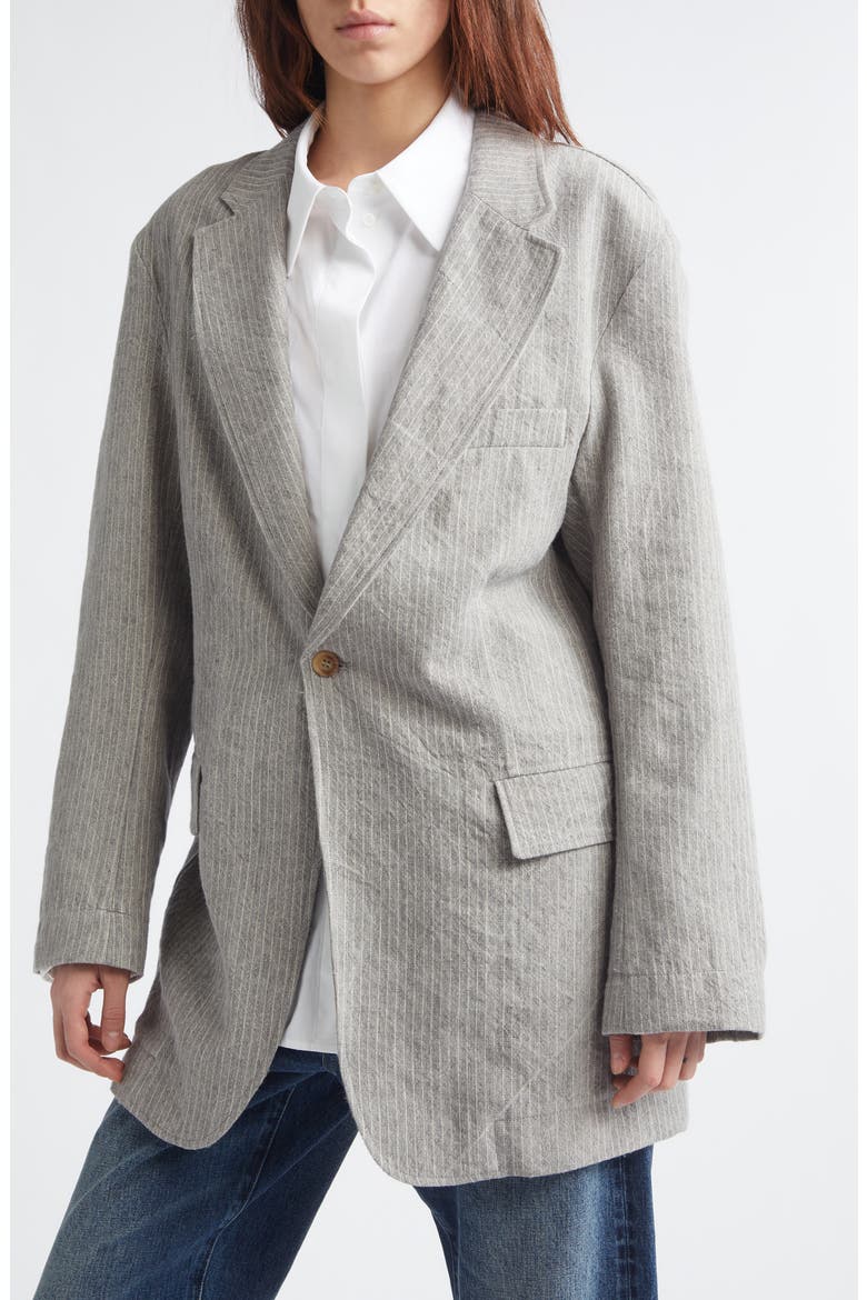 Oversize Ragged Stripe Virgin Wool & Linen Blazer, Alternate, color, LIGHT GREY STRIPE