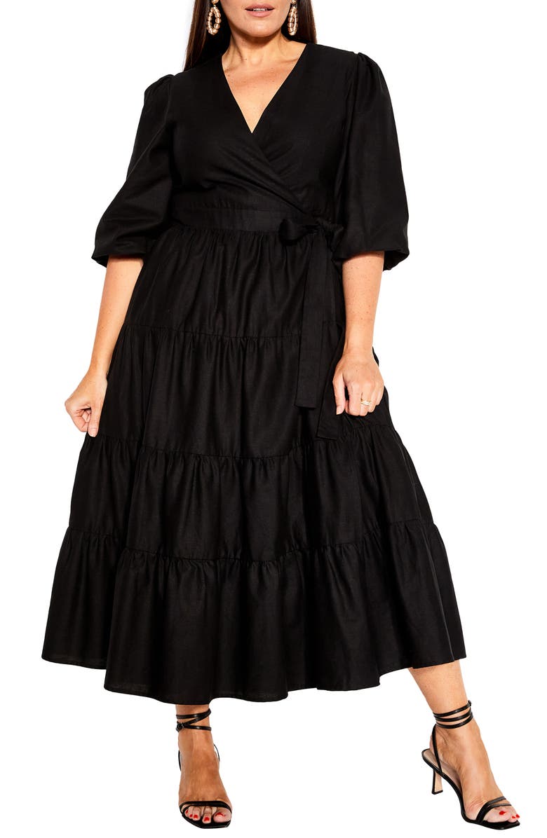 City Chic English Rose Linen Blend Maxi Dress, Main, color, 