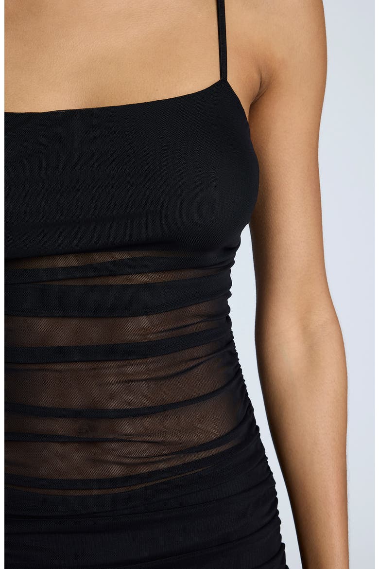 Ruched Mesh Maxi Dress, Alternate, color, BLACK