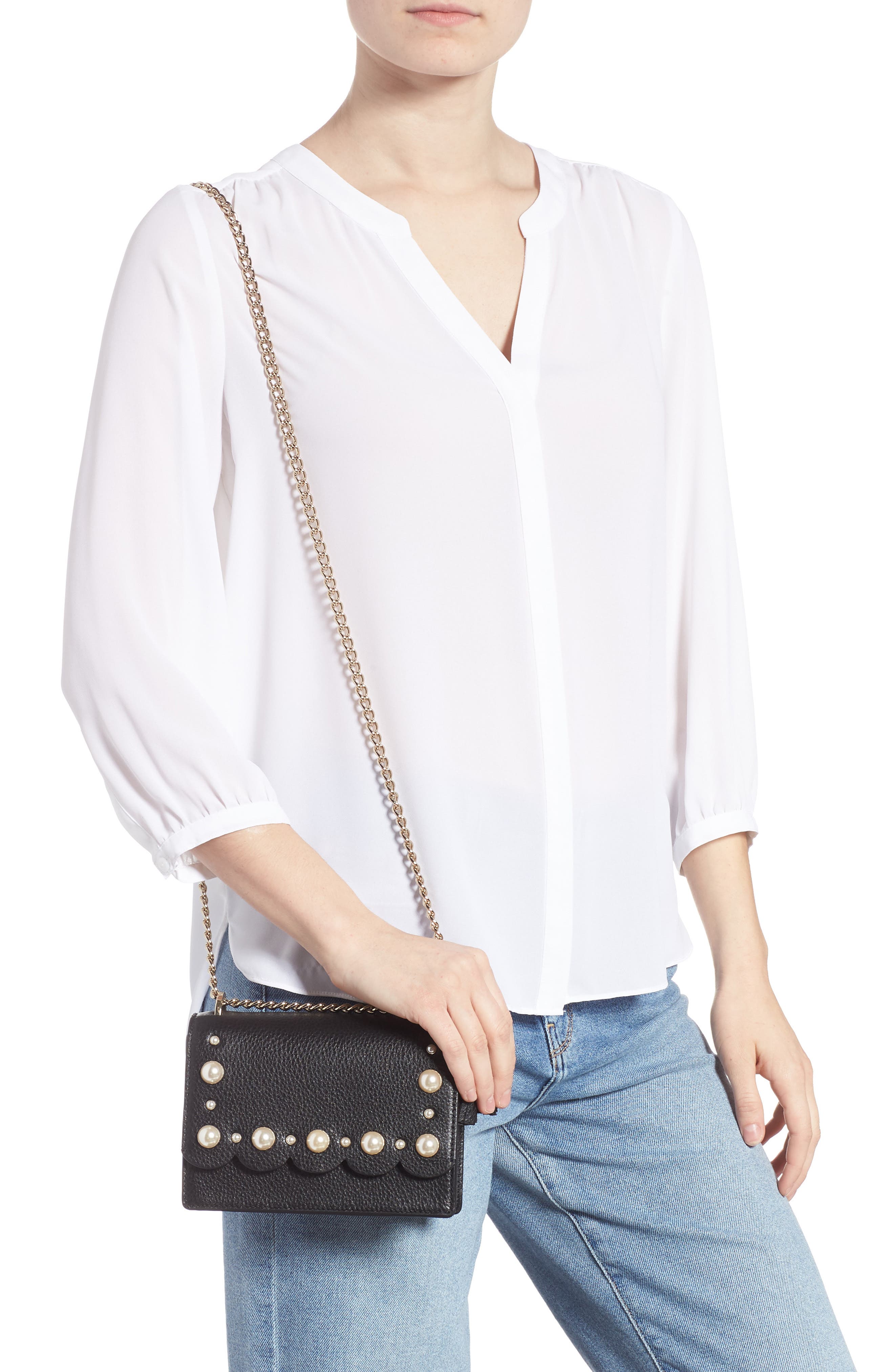 hayes street - hazel studded leather crossbody bag, Alternate, color, BLACK