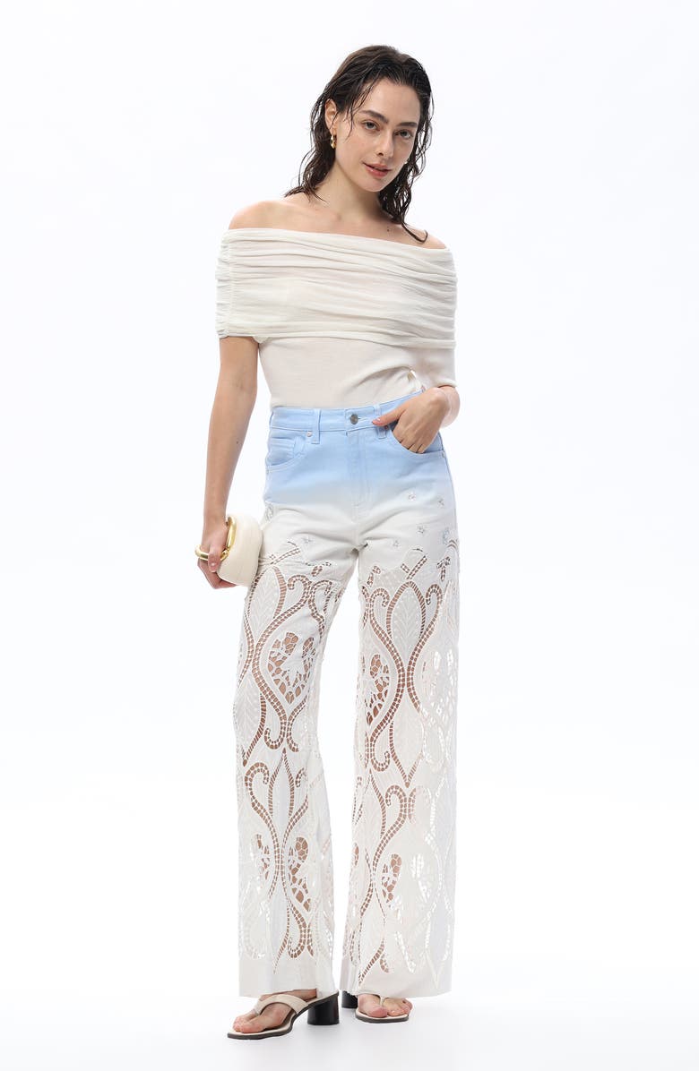 Bayeas Eyelet High Waist Wide Leg Jeans, Alternate, color, Sky Blue/White