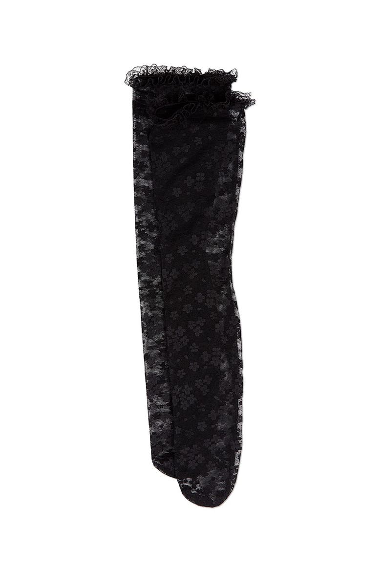Floral Lace Mesh Knee High Sock, Alternate, color, Black
