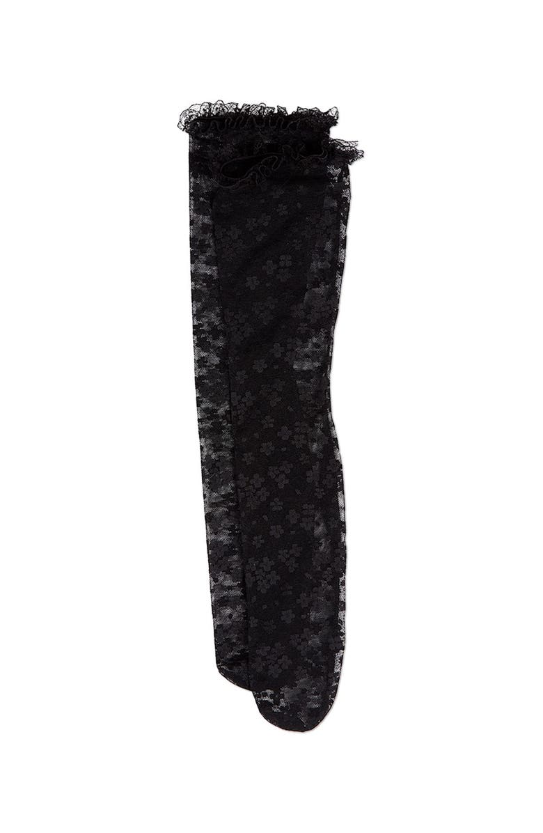 MeMoi Floral Lace Mesh Knee High Sock, Alternate, color, Black