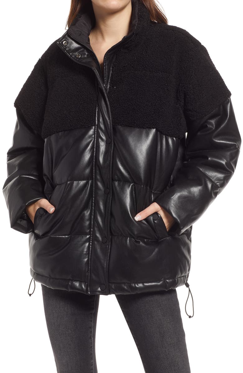 Good American Faux Shearling Puffer Jacket, Alternate, color, 