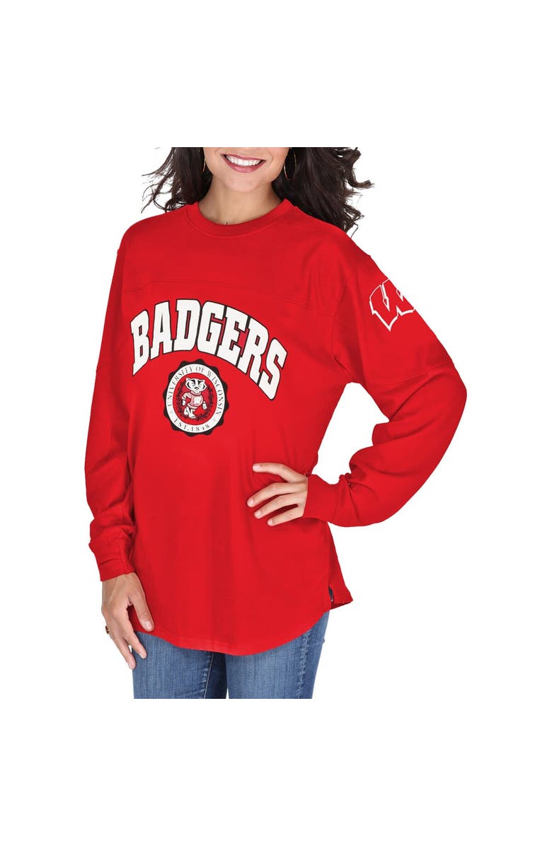 PRESSBOX Women's Pressbox Red Wisconsin Badgers Edith Long Sleeve Oversized Top, Main, color, 