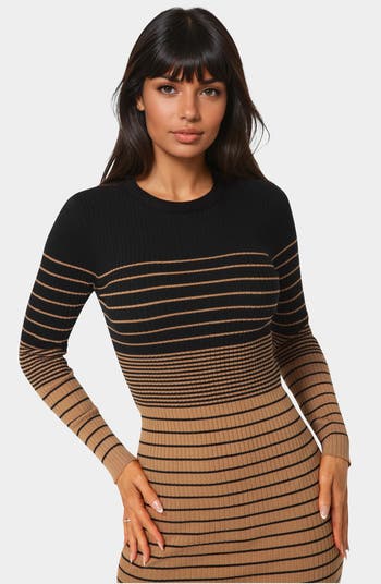 Stripe Rib Knit Long Sleeve Sweater Dress